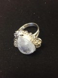 New! Amazing Detailed Larger Blue Fire Moonstone Sterling Silver Ring Band-Size 7 SRP $ 49