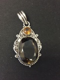 New! Gorgeous Large Detailed Faceted Smokey Topaz w/ Golden Topaz Accent 2 1/8