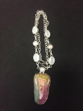 New! Gorgeous Large Solar Drop Slice Watermelon Multi-Color Druzy w/ Faceted Opalite & Freshwater