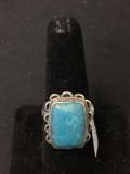 Featured Rectangular 18x12mm Turquoise Cabochon Split Shank Sterling Silver Ring Band-Size 8