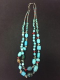 New! Gorgeous Large Turquoise Nuggets w/ Coral & Turquoise Chips Accents Double Strand 18