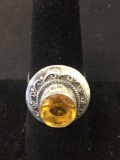 New! Awesome Detailed Faceted Citrine Sterling Silver Ring Band-Size 6.5 SRP $ 39