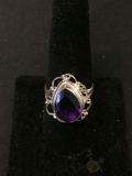 New! Pretty Detailed Faceted Amethyst Sterling Silver Ring Band-Size 8.75 SRP $ 39