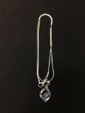 New! Gorgeous AAA Quality Blue Fire Opalite w/ Amethyst & CZ Accent Sterling Silver Pendant w/ 18