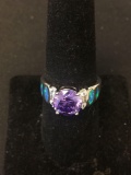 New! Wow! Gorgeous 9.0mm Round Faceted Amethyst w/ Ocean Blue Fire Opalite Sterling Silver Ring