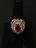 New! Gorgeous Handmade Turkish Design Faceted Rubellite w/ CZ Accents Gold Overlay Sterling Silver