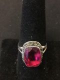 New! Pretty Detailed Faceted Rubellite Sterling Silver Ring Band-Size 8.5 SRP $ 39