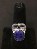 New! Awesome African Faceted Blue Sapphire w/ Amethyst Accents Sterling Silver Ring Band-Size 6... S