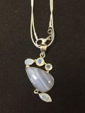 New! Gorgeous Blue Lace Center Gemstone w/ Opalite Accents 1.5