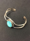Large Tumbled Turquoise Featured 20mm Wide Tapered Split Shank Sterling Silver Cuff Bracelet