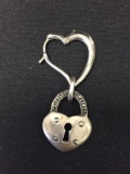 Ribbon Heart w/ Marcasite Accented Heart Lock Charm 1.75