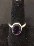 Featured Oval Faceted 13x9mm Bezel Amethyst Sterling Silver Ring Band-Size 7