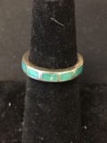 Multi Rectangular Turquoise Inlaid 4.0mm Wide Sterling Silver Eternity Ring Band-Size 5