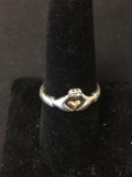 Claddagh Design 8.5mm Wide Tapered Sterling Silver Ring Band w/ 14Kt Gold Heart Accent