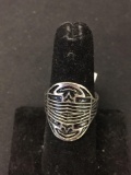 Antique Finished Old Pawn Native American Tribal Themed 22mm Wide Tapered Sterling Silver Ring