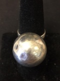 Round 19m Bead Ball Decorated Center Sterling Silver Ring Band-Size 7