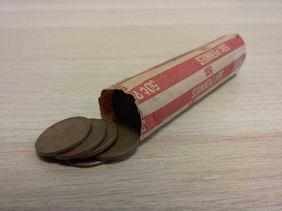 Roll of 50 Wheat Pennies From Lifetime Collection - Marked 1940`s by Consignor