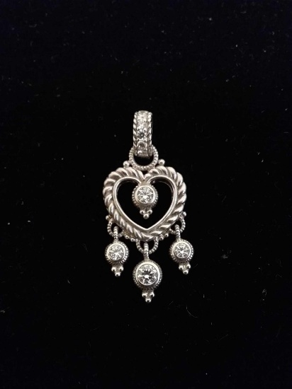 Judith Ripka Designed Zircon Accented 1.5" Long Signature Rope Heart Sterling Silver Chandelier