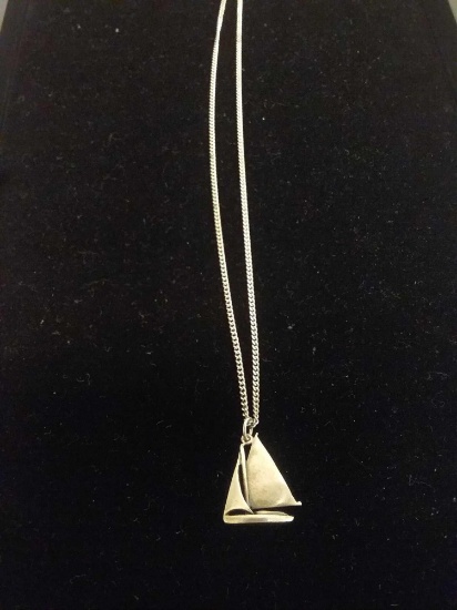 O'Brien Designed 1.25" Long Handmade Sailboat Sterling Silver Pendant w/ 24" Curb Link Chain