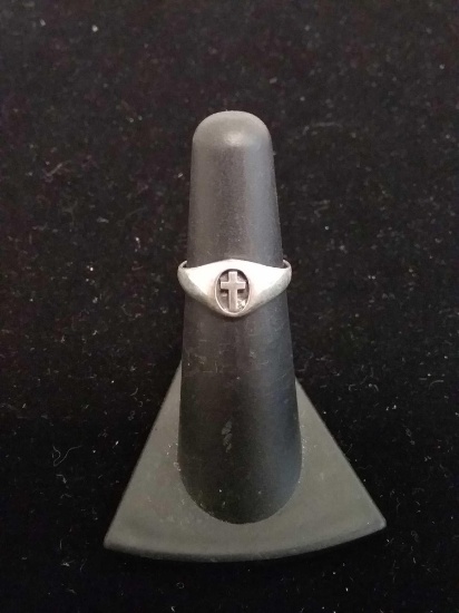 Carved Sterling Silver Cross Ring Size 4.75