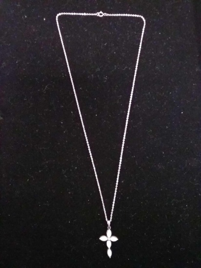 18 Inch Sterling Silver Chain Necklace & Shell Line Sterling Cross Pendant