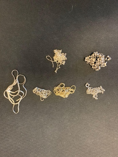 Lot of Six Sterling Silver Items Various Size & Style Broken Chains & One Designer Bracelet