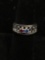 Carved Lattice Design 8mm Wide Tapered 10Kt White Gold Ring Band w/ Blue & Red Gems - Size 5.5- 3.7