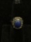 Oval 10x8mm Lapis Cabochon Center w/ Marcasite Accents Sterling Silver Vintage Ring Band-Size 6