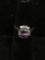Oval Faceted 7x5mm Amethyst w/ Round & Baguette Faceted Zircon Accents Sterling Silver Vintage Ring