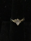 Marquise Faceted 8x5mm Zircon Center w/ Diamond Side Accents 10K Gold Braid Design Ring Band sz 10