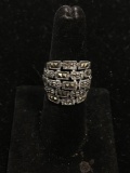 Thai Made Milgrain Framed Square & Round Marcasite Five Row 20mm Wide Tapered Sterling Silver Ring