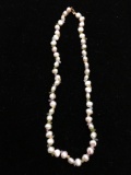 Unique Strand of 8mm White Baroque Pearls w/ Tumbled Multi-Gemstone Accented 16