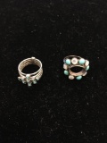 Lot of Two Turquoise Accented Ring Bands, One Multi Tier Silver-Tone and Sterling Silver Turquoise