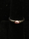 Semi-Bezel Set 5x3mm Pink Pearl 4mm Wide Tapered Sterling Silver Ring Band-Size 7