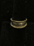 Gold-Tone Rope Framed Sterling Silver 10mm Wide Tapered Handmade Ring Band-Size 8