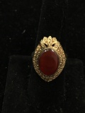 Oval 14x10mm Carnelian Onyx Cabochon East Indian Style Gold-Tone Large Sterling Silver Ring