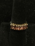 Five Oval Faceted 6x4mm Amethyst Gold-Tone Sterling Silver Ring Band-Size 7