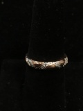 Rose Tone 4mm Wide Sterling Silver Ring Band w/ Diamond Accented Rhodium Plated Zig-Zag Design -