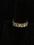Alternating Round & Baguette Faceted Zircon 5mm Wide Gold-Tone Sterling Silver Ring Band-Size 7