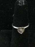 Diamond Accented 8mm Ribbon Heart Center 14Kt White Gold Ring Band-Size 6.5 - 1.6 Grams