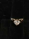 Heart Faceted 7mm Zircon Center Braided Trellis Design Gold-Tone Sterling Silver Ring Band-Size 7