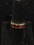 Five Oval Faceted 6x4mm Garnet Gold-Tone Sterling Silver Ring Band-Size 7