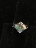Kite Set 10x10mm Princess Faceted Mystic Topaz Sterling Silver Solitaire Ring Band-Size 7