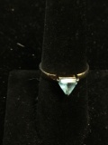 Trillion Faceted 6mm Blue Topaz 3.5mm Wide CL Designed Sterling Silver Ring Band-Size 7