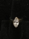 Thai Designed Semi-Bezel Set Marquise Faceted 14x7mm Zircon Gold-Tone Sterling Silver Bypass Ring