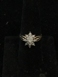 Round Faceted Diamond 14mm Snowflake Cluster 10Kt Gold Ring Band-Size 8- 2.7 Grams