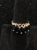 Five Marquise Faceted 8x4mm Midnight Sapphires Gold-Tone Sterling Silver Five Stone Ring Band-Size 7