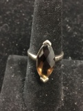 Checkerboard Marquise Faceted 20x9mm Smokey Topaz 3mm Wide Shank Sterling Silver Solitaire Ring
