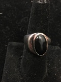 Bezel Set Oval 15x9mm Onyx Cabochon Center Sterling Silver Bypass Ring Band-Size 7