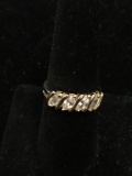 Four Diagonal Set 6x4mm Zircon Gold-Tone Sterling Silver Ring Band-Size 8